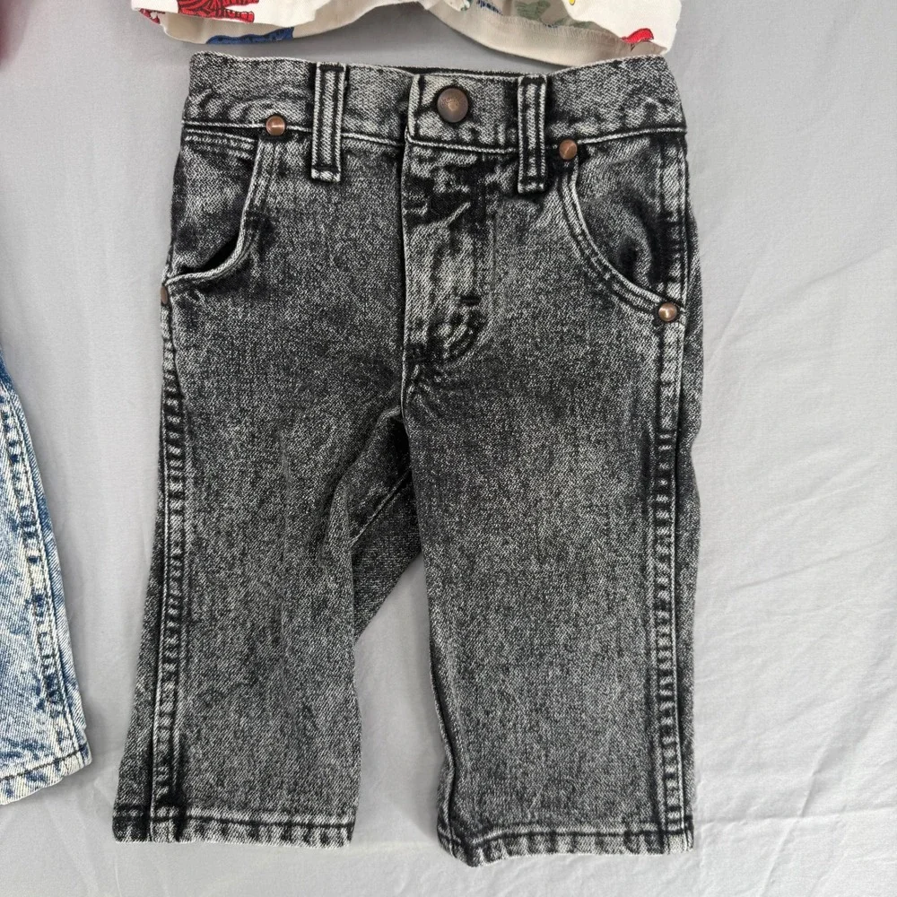 Vintage Toddler Boy Lot 12M Disney Mickey Mouse Hoodie Overalls Acid Wash Jeans